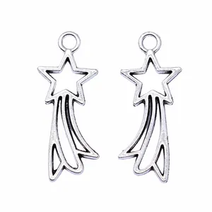 Antique silver star comet charm pendants for DIY jewelry making and craft supplies