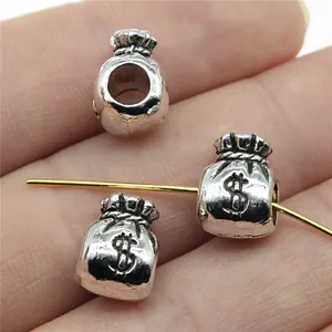 Perle a Foro Grande a Forma di Sacco di Soldi in Metallo Vintage con Segno del Dollaro per Creazione Gioielli DIY Bracciali e Collane