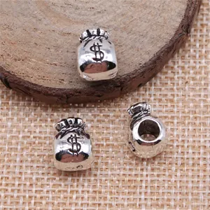 Ciondoli sacco di soldi in argento 12x9x8mm con fori larghi per creare gioielli