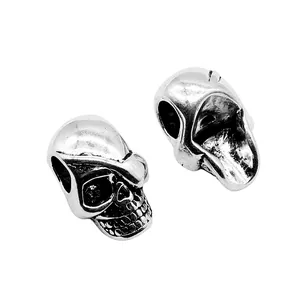 Paar antieke zilveren schedelbedels met groot gat voor DIY sieraden maken 19x12mm