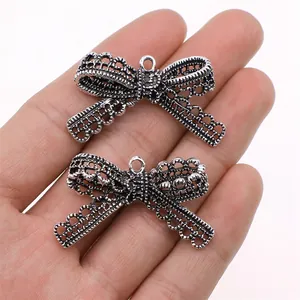 Antique silver bow charm alloy pendant for handmade DIY jewelry making accessories