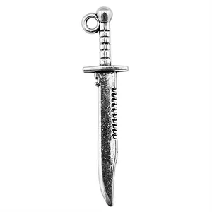Detailed silver dagger shaped alloy pendant charm for DIY jewelry making 43x10mm size