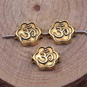 Antique gold flower spacer beads with OM symbol for DIY handmade jewelry making 8x4mm