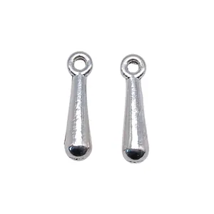 Pair of silver-tone teardrop metal pendants for DIY jewelry making necklace accessories