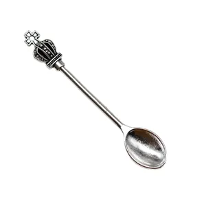 Vintage silver crown spoon pendant for DIY jewelry alloy accessory 56x11mm