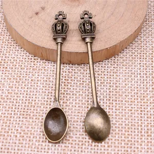 Vintage bronze crown spoon pendants 56x11mm for DIY jewelry making accessories and charms