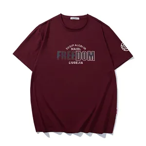 Oversized maroon t-shirt with freedom graphic print and relaxed fit for summer style