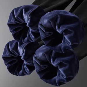 Winter men's thick velvet sweatpants with warm blue silver fox plush lining detail