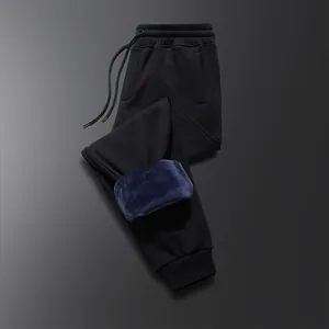 Men's solid color fleece lined joggers with elastic drawstring waist for winter