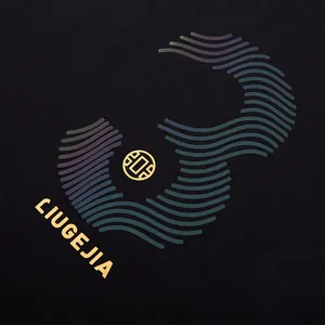 Premium plus size black T-shirt featuring iridescent reflective lines and gold foil print