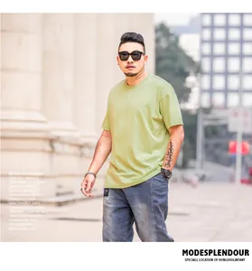 Men's summer oversized loose drop-shoulder solid color cotton T-shirt detail view