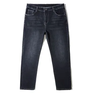 Classic men's straight-leg jeans in dark wash black denim with a relaxed casual fit