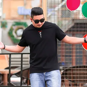Camiseta de Mezcla de Algodón para Hombre Talla Grande Ajuste Holgado Top de Manga Corta Estampado Casual Negro Letras Patrón Ropa de Verano