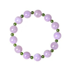Elegantes Armband aus natürlichen lavendelfarbenen Kunzit-Perlen und grünen Kristallen