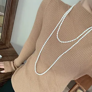 Elegante lange mehrlagige Halskette aus natürlichen Süßwasserperlen mit hochwertigem Glanz