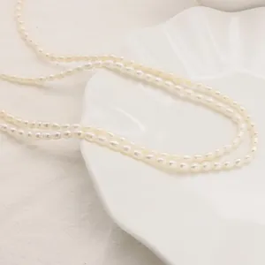 Elegante mehrlagige Natur-Süßwasserperlenkette, lange Pulloverkette für Damen Mode
