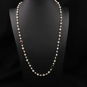 Vintage 18K Vergoldete Kupfer Süßwasserperle Pulverkette Damen Elegant Handgefertigte Lange Anhänger Halskette Schmuck