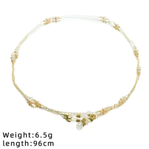 Elegante brilketting met natuurlijke parels voor dames, totale lengte 96 cm