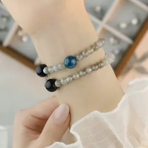 Pulsera de cuentas de piedra natural labradorita y cianita hecha a mano para mujer