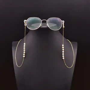 Chaîne de Lunettes en Perles d'Eau Douce Naturelles Faite à la Main Cuivre Plaqué Or Cordon Antidérapant Femme Vintage