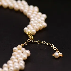 Elegant handmade natural freshwater pearl multi-layer woven choker necklace for women