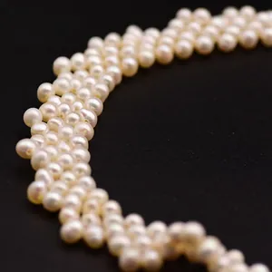 Elegant handmade natural freshwater pearl multi-strand woven choker necklace jewelry