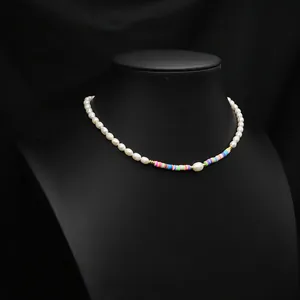 Boho Süßwasserperle Kette Für Damen Vintage Handgemacht Regenbogen Polymerton Heishi Perlen Choker Verstellbare Halskette Schmuck