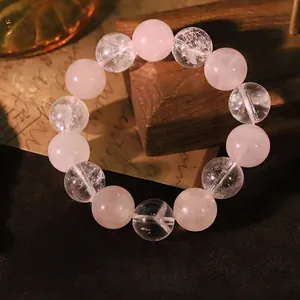 Natürliche Rosenquarz Weiß Kristall Perlen Armband Für Damen Neuer Chinesischer Stil Handgefertigte Runde Perle Elastisches Armband Schmuck Geschenk