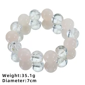 Zweilagiges Armband aus natürlichem rosa und klarem Quarzkristall, 7 cm Durchmesser