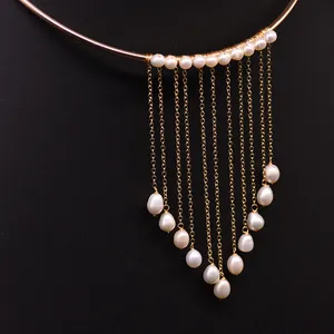 Ras de cou vintage fait main avec pampilles en perles d'eau douce et placage or 18k