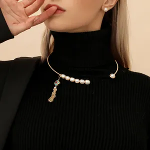 Handgemaakte Zoetwaterparel Choker Ketting Voor Vrouwen Vintage Vergulde Kwastje Emaille Bloemen Elegante Halssieraden