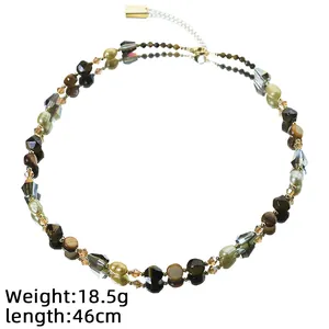 Collar para mujer con perlas naturales y ojo de tigre, cierre dorado, 46cm de largo