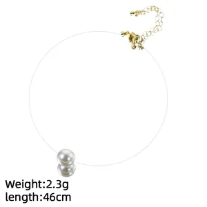 Elegante ketting met enkele parel onzichtbare vislijn gouden sluiting 46 cm