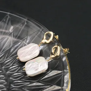 Natural Baroque Freshwater Pearl Stud Earrings 925 Sterling Silver Post Hollow Geometric Heart Irregular Drop Earrings For Women