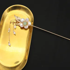 Handgefertigter Süßwasserperle Blume Schmetterling Haarstab Chinesischer Stil Quaste Haarnadel Braut Hanfu Schmuck Für Damen