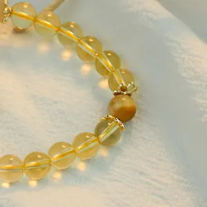 Elegant citrine crystal beaded bracelet with gold accents for women, new Chinese style charm