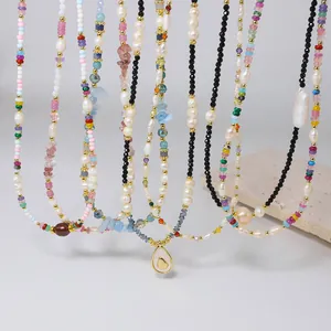 Natural Pearl Necklace Stainless Steel Chain With Heart Flower Butterfly Pendant Fashion Clavicle Chain Jewelry For Women Gift