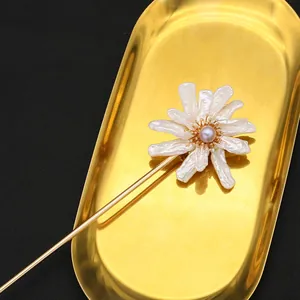 Baroque Freshwater Pearl Sunflower Hair Stick 18K Gold Plated Copper Hairpin For Women Hanfu Cheongsam Hair Accessories