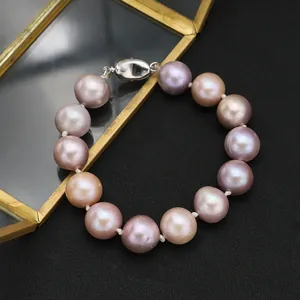 Natural Freshwater Edison Pearl Bracelet for Women 925 Sterling Silver Clasp Vintage Round Bead Hand-Strung Bracelet Jewelry