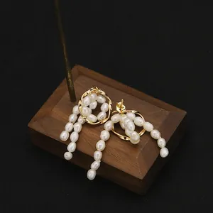 Vintage Handgefertigte Süßwasserperlen Ohrhänger für Damen 18K Vergoldet Barockperlen Quasten Eleganter Schmuck Geschenk