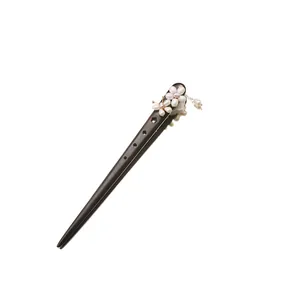 Elegant handmade ebony wood hair stick with natural pearl flowers for Hanfu and Qipao