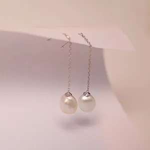 Eleganti orecchini lunghi in argento S925 con perle naturali d'acqua dolce
