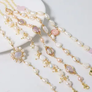 Exquisite handmade natural baroque pearl bracelet with elegant gold-plated wire charms