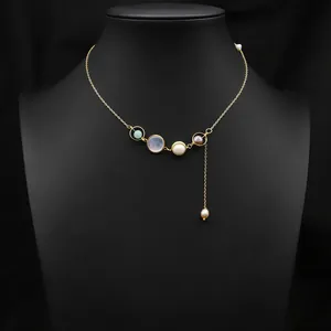 Natural Freshwater Pearl Necklace Asymmetric Crystal Jade Shell Pendant Gold Plated Copper Beaded Necklace For Women