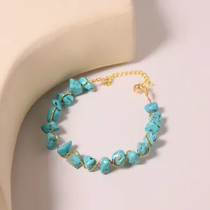 Premium handcrafted turquoise wire-wrapped bracelet with adjustable gold chain clasp