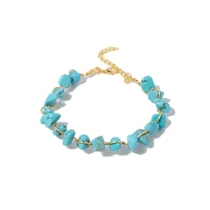 Elegant handmade turquoise wire wrapped bracelet with gold finish and adjustable clasp