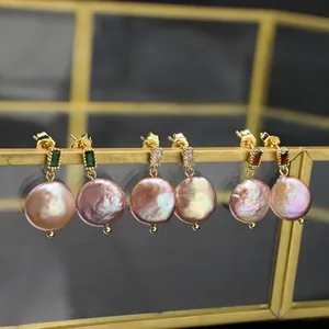 Baroque Natural Freshwater Pearl Drop Earrings With Zirconia Gold Plated Silver Earring Post For Women Handmade Jewelry