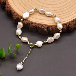 Φυσικό Βραχιόλι Μαργαριτάρι Γλυκού Νερού Επίχρυσος Χαλκός Μπαρόκ Μαργαριτάρι Χειροποίητο Γυναικεία Κοσμήματα Δώρο