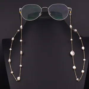 Natural Baroque Freshwater Pearl Eyeglass Chain 18K Gold Plated Metal Beaded Glasses Strap Anti-Lost Neck Cord For Women