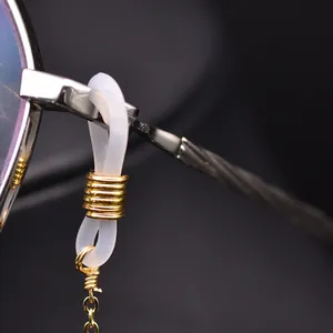 Macro detail of silicone loop connector for anti-lost baroque pearl eyeglass chain